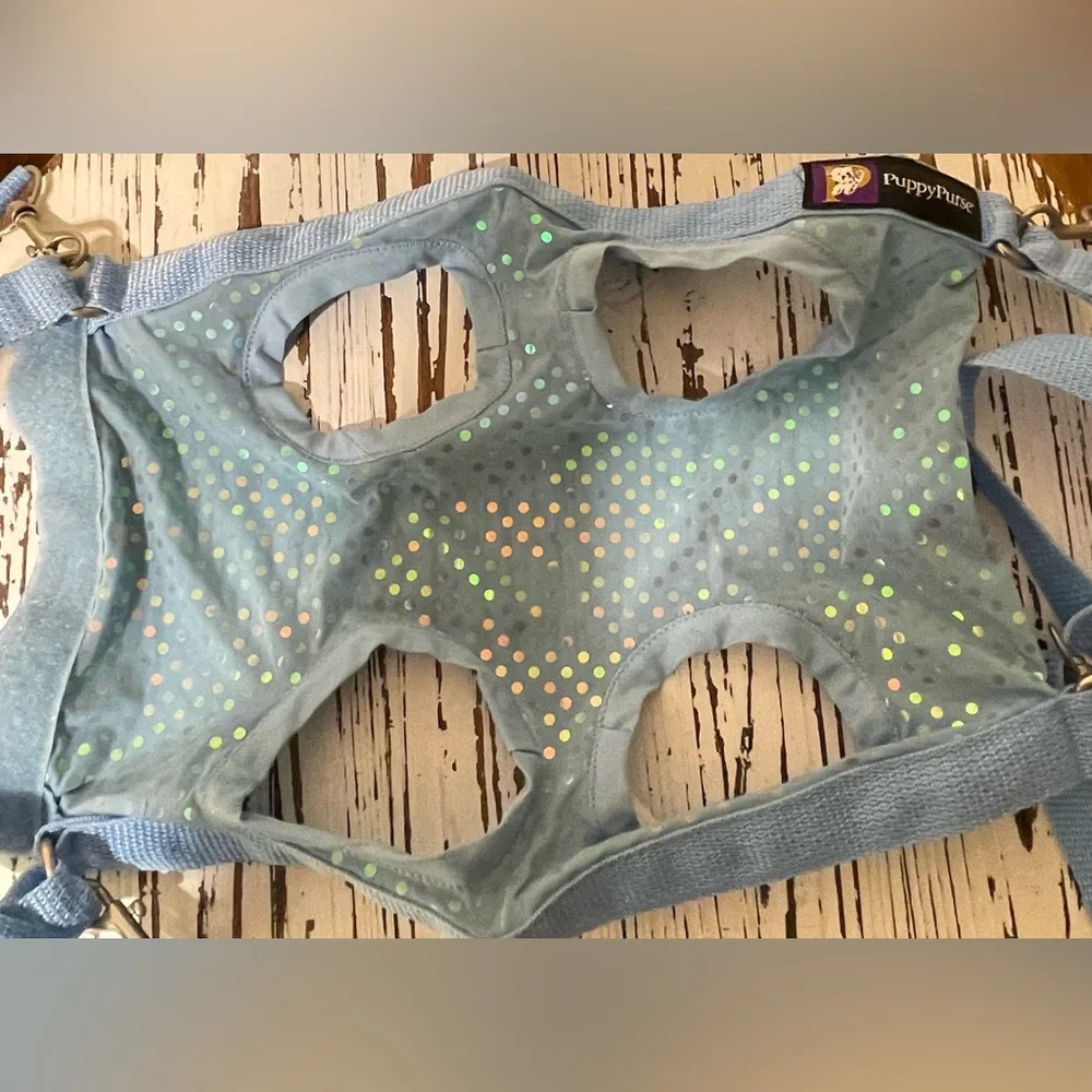Blue Puppy Purse and Harness with Blue Glitter Accents Medium
